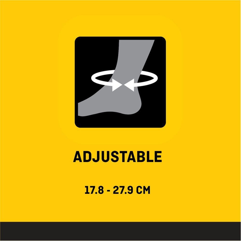 Grafiek van een enkelbrace met maatindicatie 17.8-27.9 cm en het woord 'Adjustable'.
