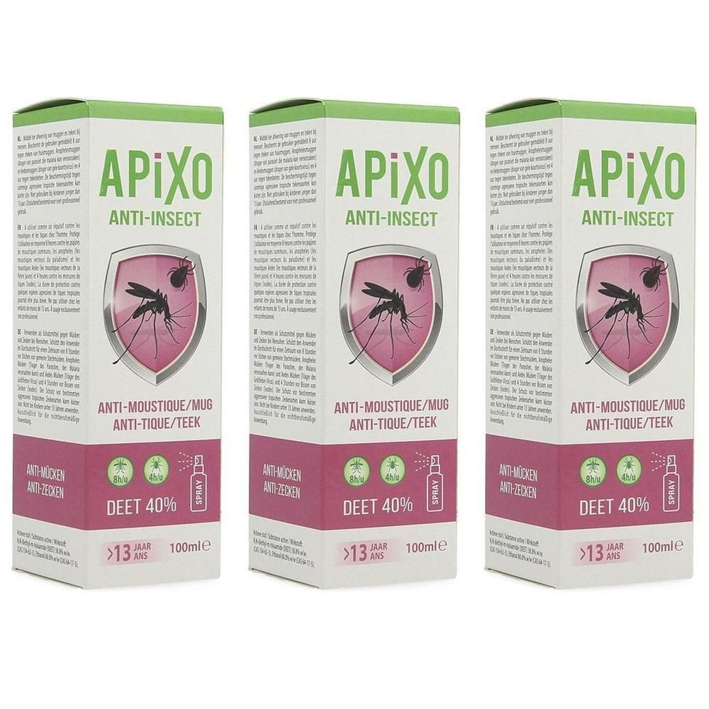 Drie verpakkingen insectenspray met DEET 40%. Voor personen ouder dan 13 jaar.