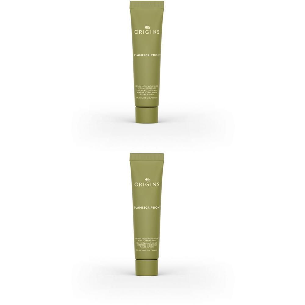 Deux tubes verts de crème de nuit Origins Plantscription Retinol.