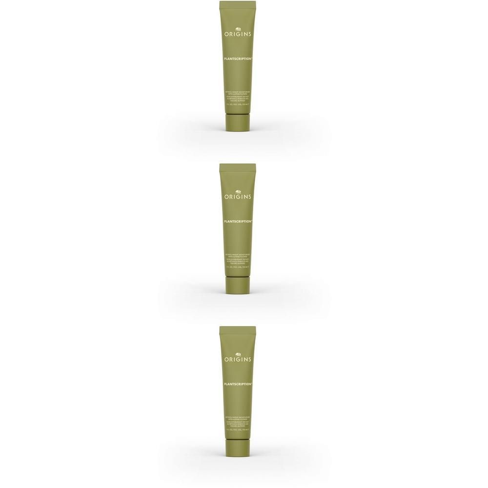 Drie groene tubes met Origins Plantscription Retinol Nacht Moisturizer.