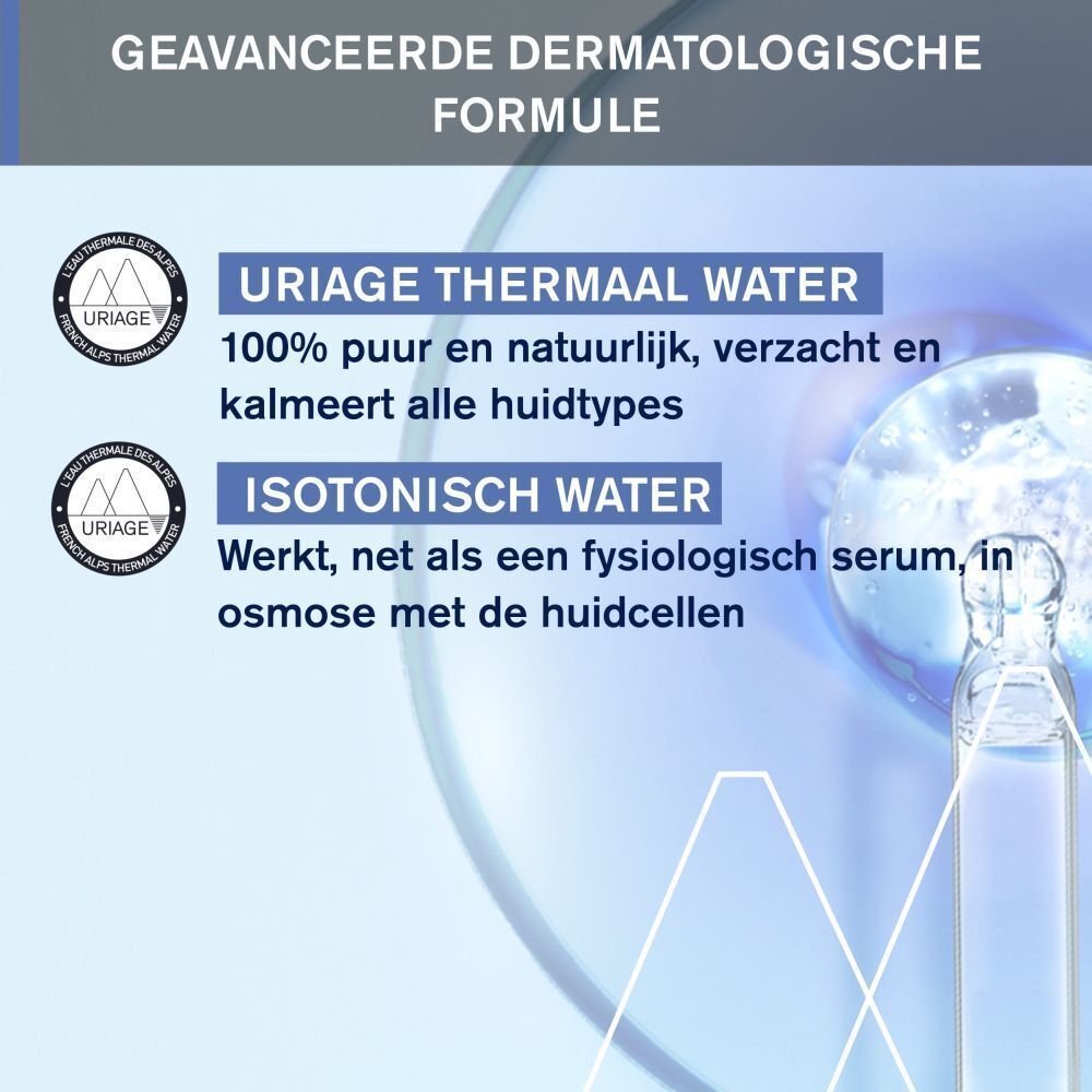 Formule met Uriage thermaal water en isotonisch water voor huidverzorging.
