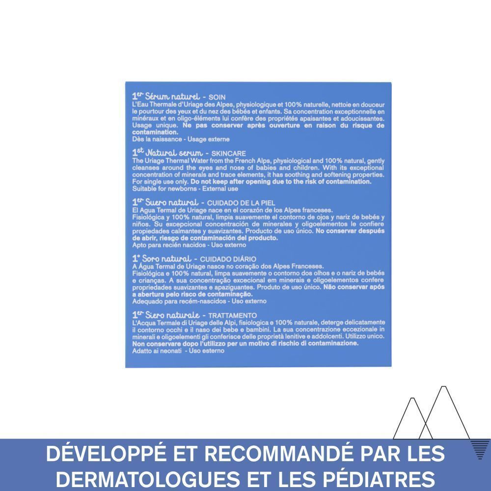 Informations produit pour Uriage Bébé 1er Sérum Naturel en plusieurs langues.