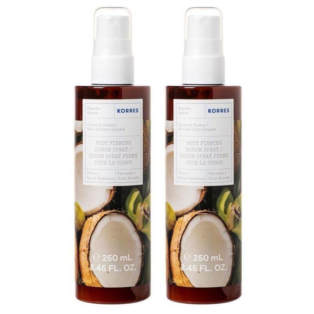 Twee Korres Body Firming Serum Sprays Kokosnoot Guave, elk 250 ml.