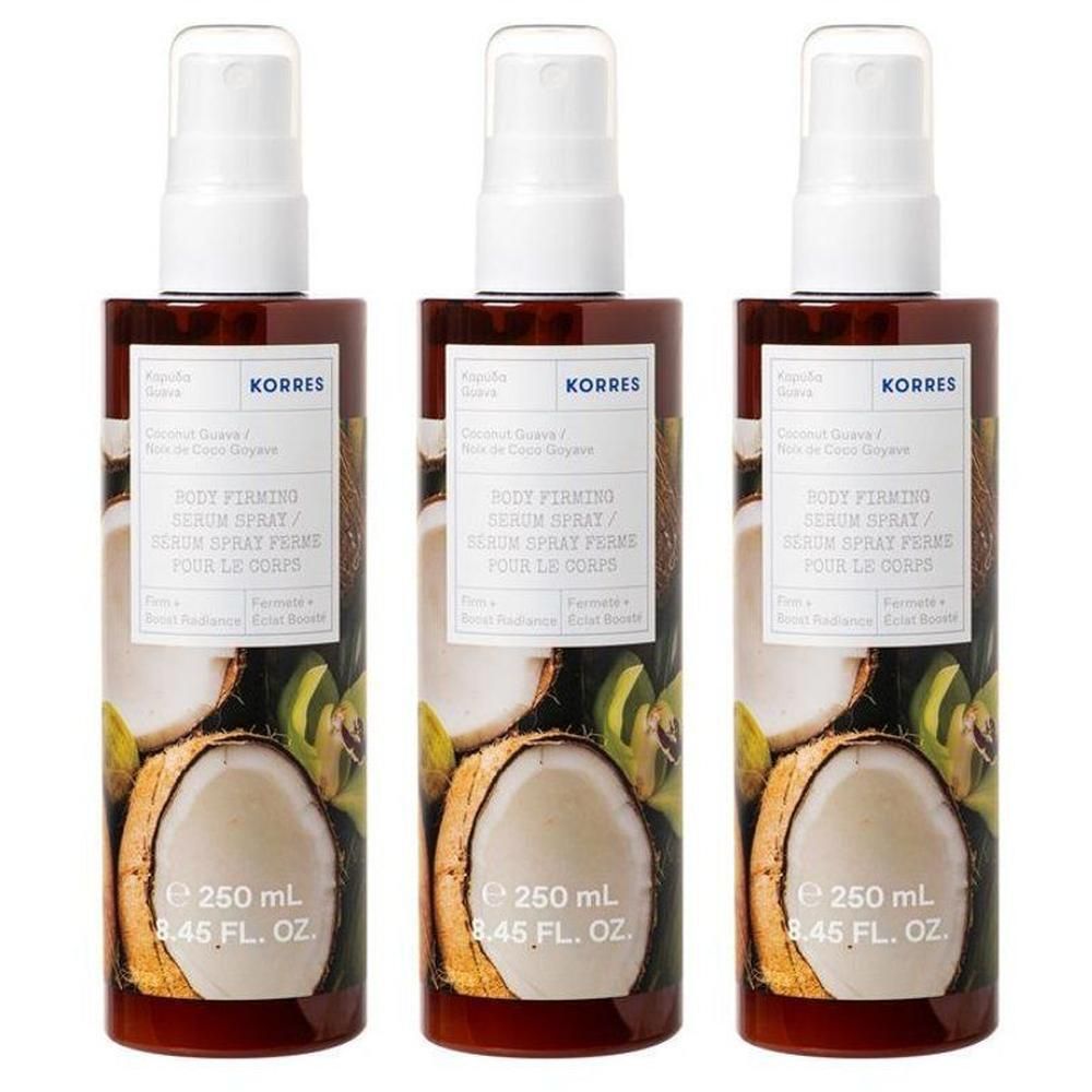 Drie Korres Body Firming Serum Sprays Kokosnoot Guave, 250 ml.