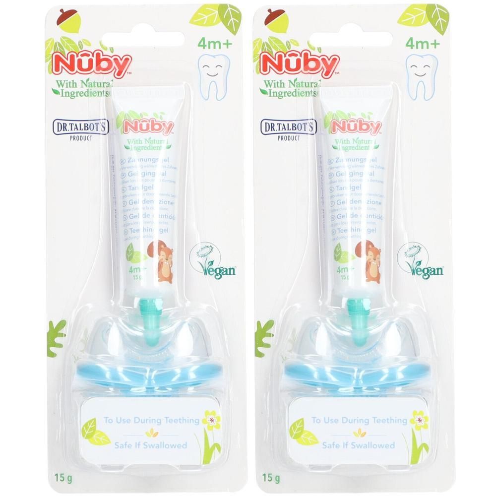 Deux gels dentaires Nûby avec applicateur, 4m+, 15g.