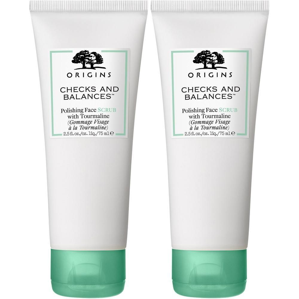 Twee tubes Origins Checks and Balances Polishing Face Scrub met Toermalijn.