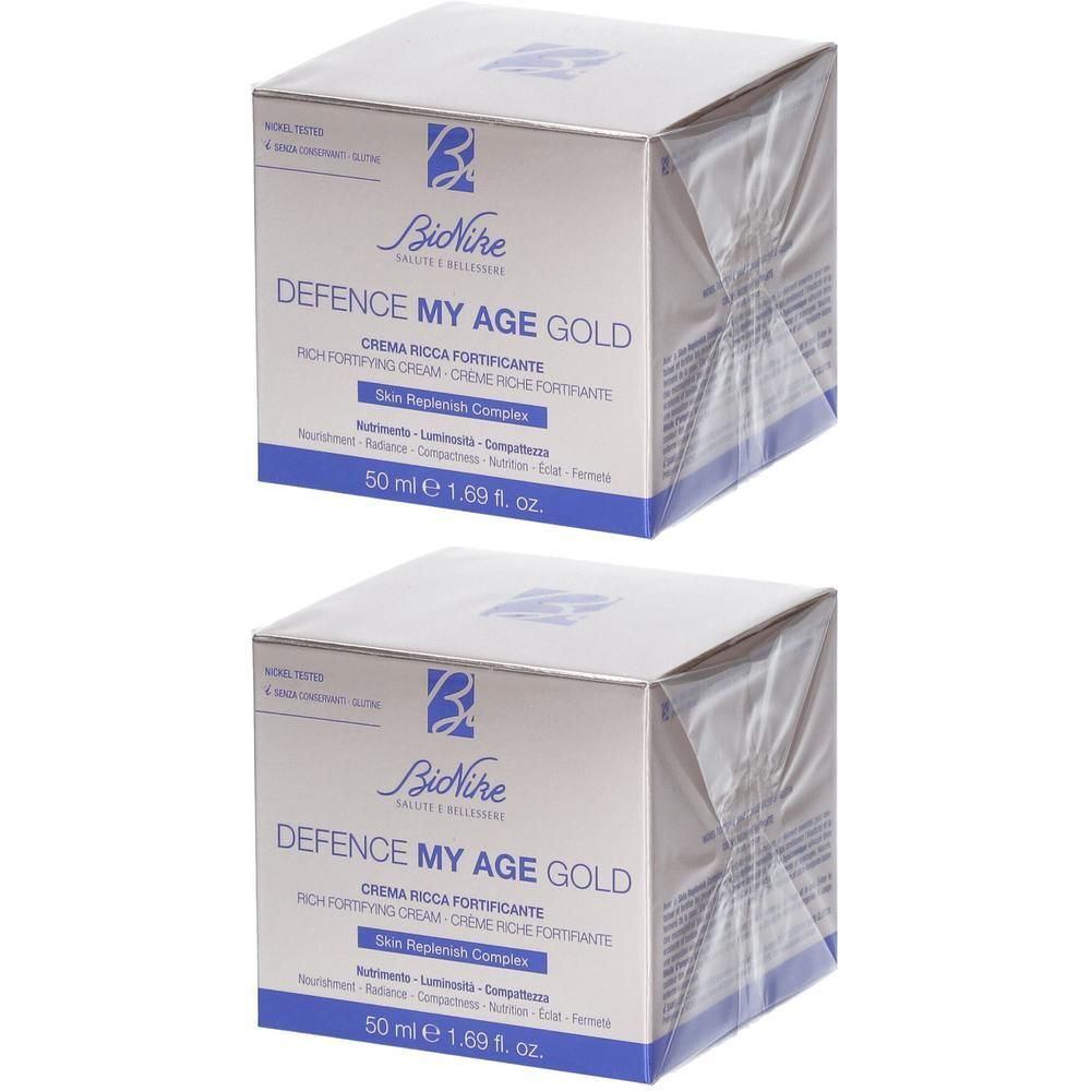 Deux boîtes de crème BioNike Defence My Age Gold, 50 ml.