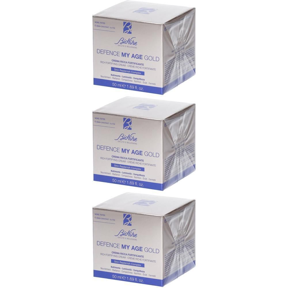 Trois boîtes de crème BioNike Defence My Age Gold, 50 ml.
