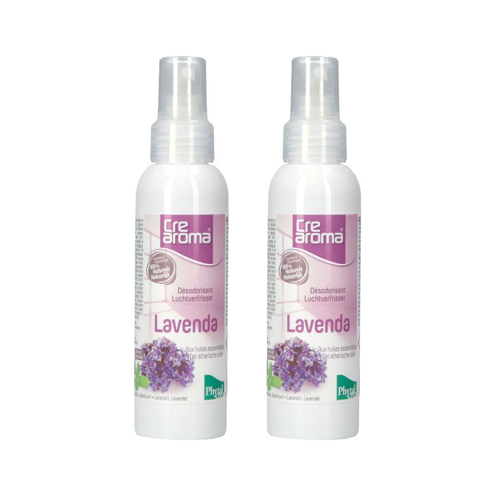 Twee Crearoma Lavendel luchtverfrissers met sproeikop.