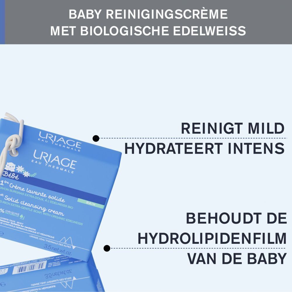 Uriage Bébé wasrepen: reinigt mild, hydrateert.
