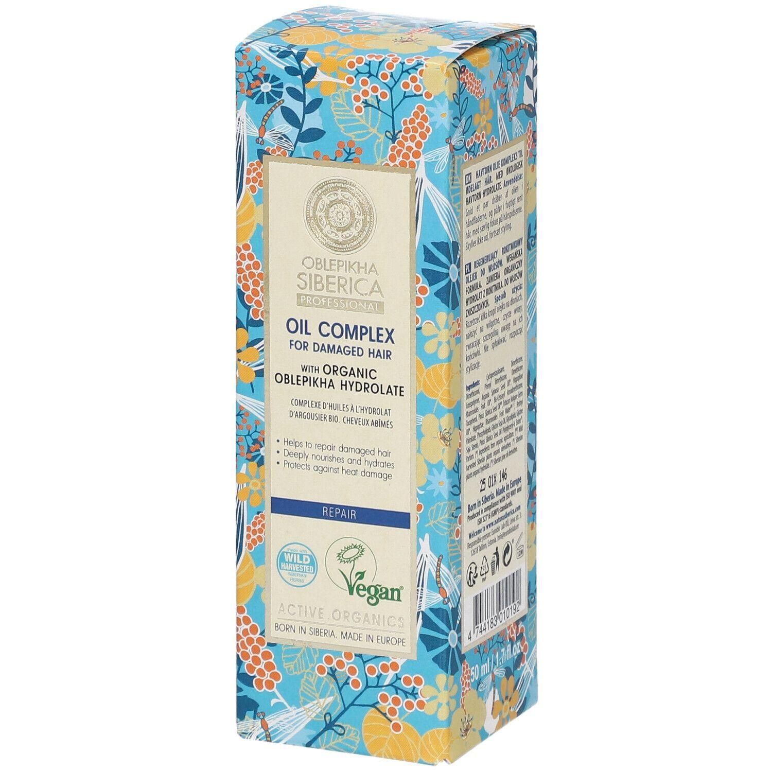Natura Siberica Oliecomplex voor beschadigd haar met biologisch duindoornhydrolaat. Vegan.