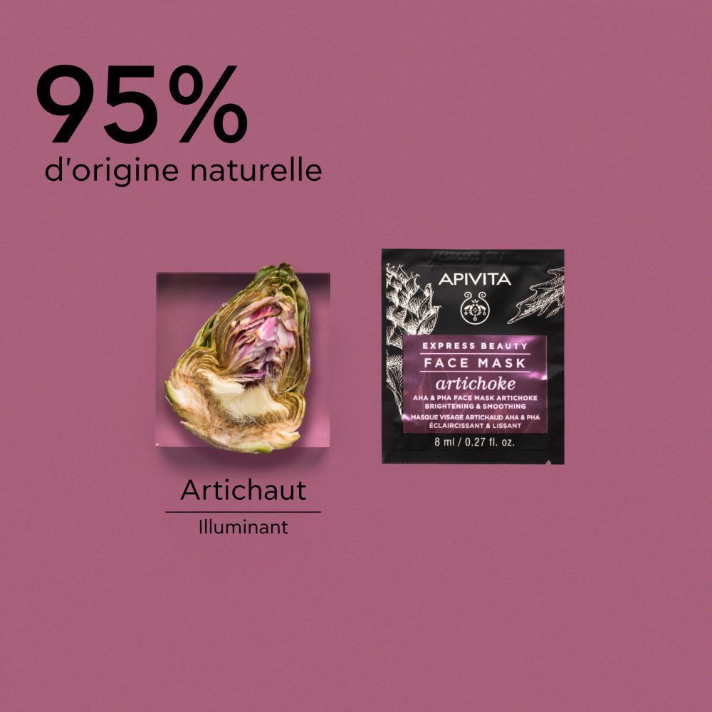 Masque visage Apivita Express Beauty Artichaut, 8ml. 95% d'origine naturelle. Artichaut illuminant.
