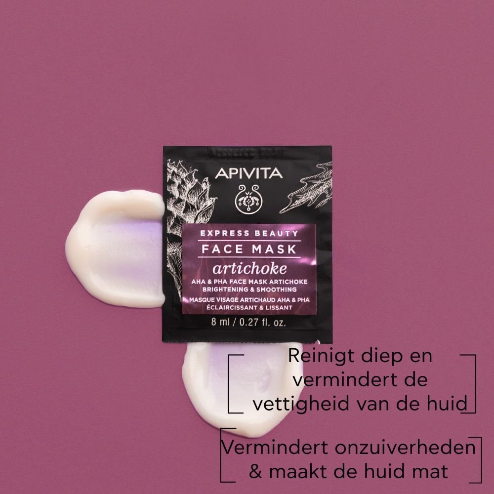 Apivita Express Beauty Artisjok Gezichtsmasker, 8ml. Met artisjok.