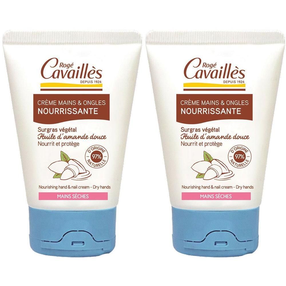 Twee tubes Rogé Cavaillès hand- en nagelcrème met amandelolie.