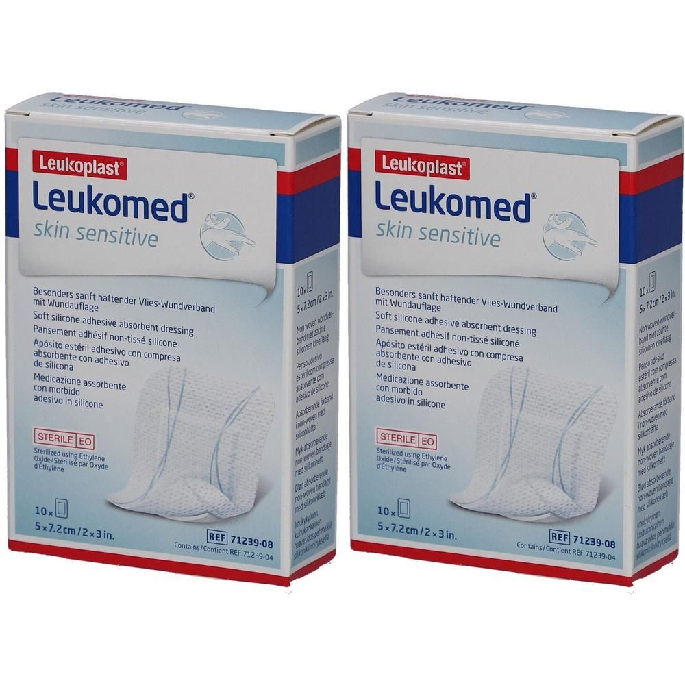 Twee pakken Leukomed Skin Sensitive wondpleisters, 5 cm x 7,2 cm.