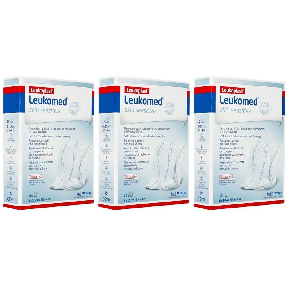 Drie pakken Leukomed Skin Sensitive wondverband, 8 cm x 10 cm.