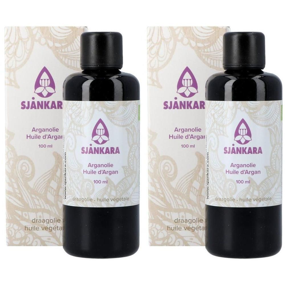 Deux flacons d'Huile d'Argan Bio Sjankara, 100 ml, avec emballage.
