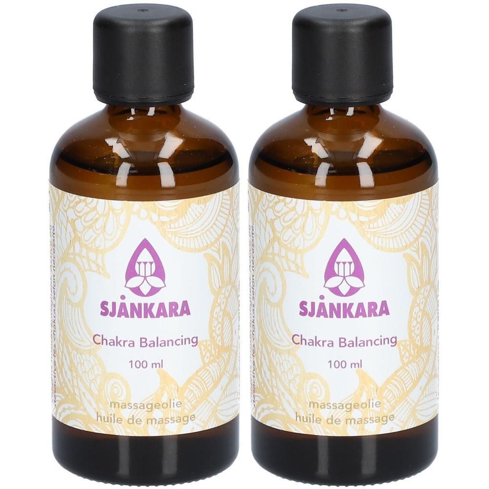 Deux flacons d'huile de massage Sjankara Chakra Balancing, 100 ml.