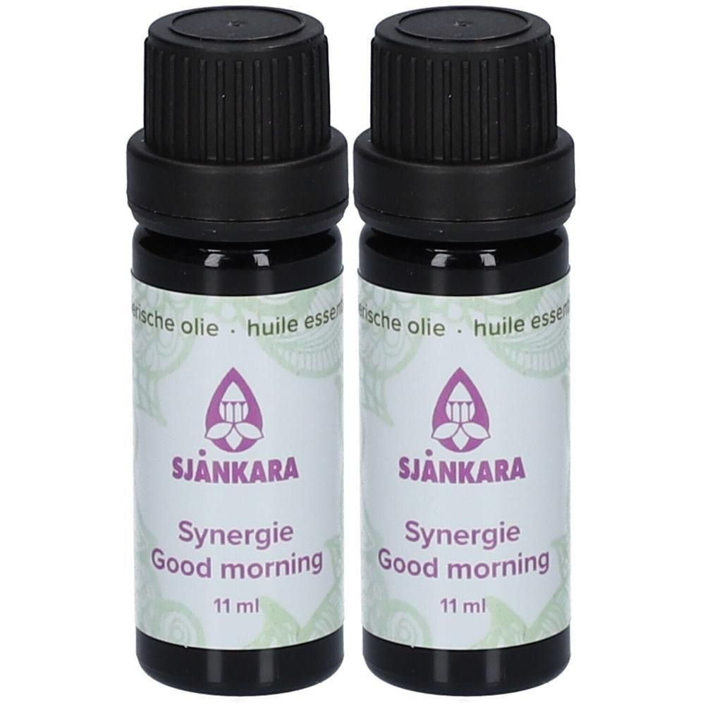 Twee flesjes Sjankara Good Morning Synergie etherische olie, elk 11 ml.