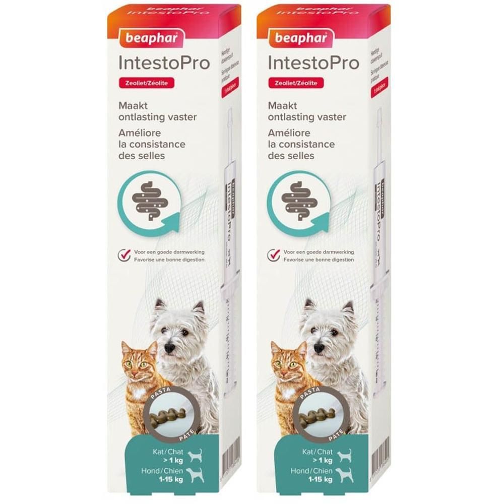 Deux paquets de Beaphar IntestoPro pour chiens et chats. Contient une pâte pour la digestion.