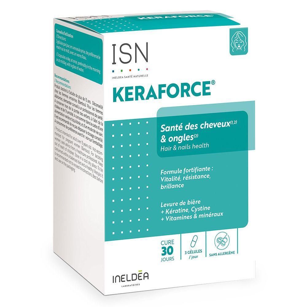 Verpakking van Keraforce, voedingssupplement voor haar en nagels.