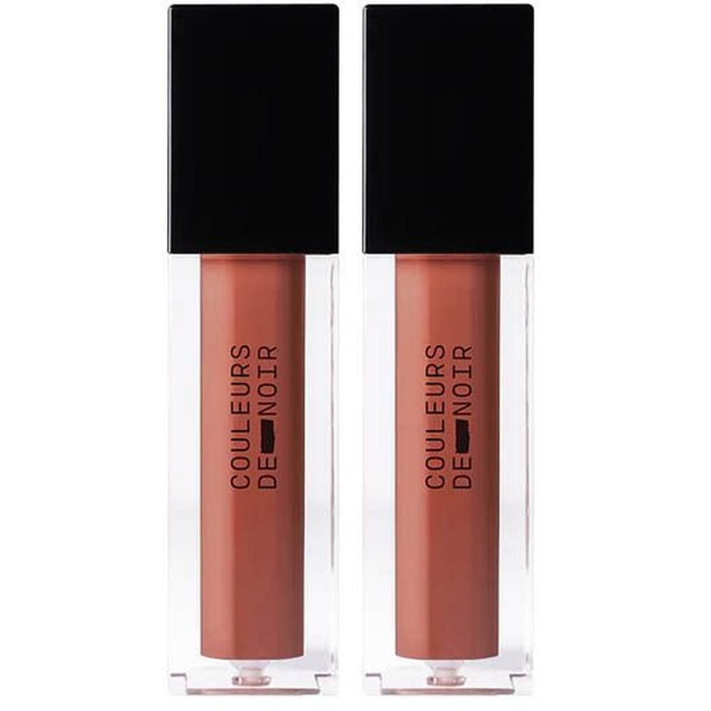 Twee flacons Couleurs de Noir Instant Gloss Lip Maximizer in kleur 04 Misty Brown.