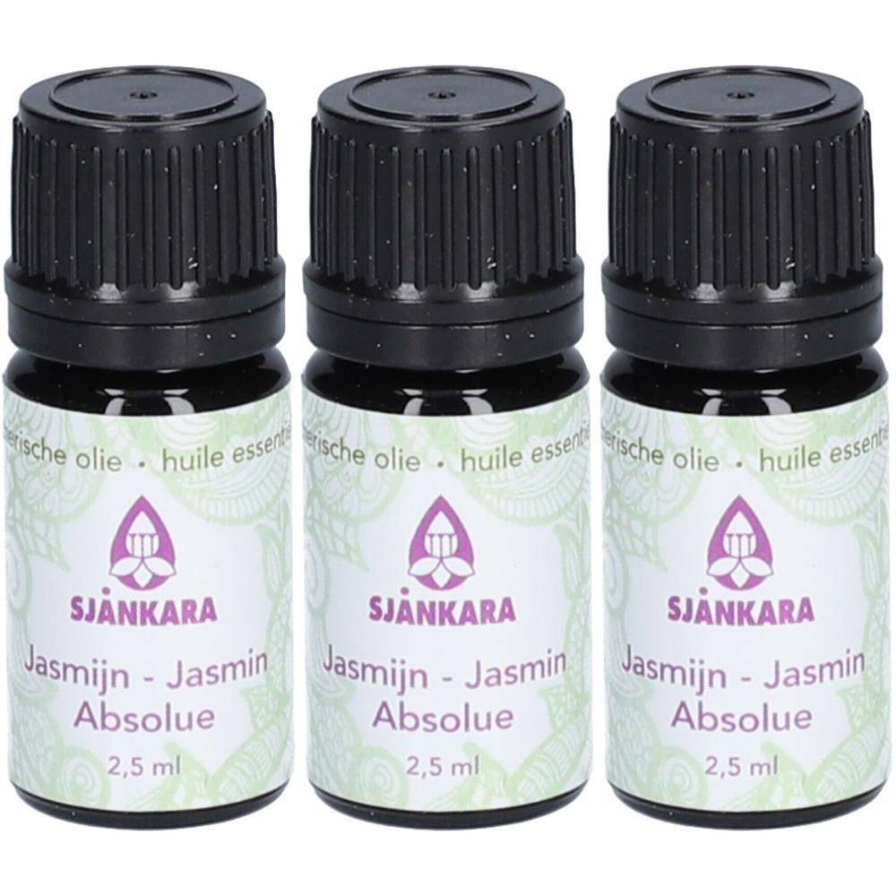 Trois flacons d'huile essentielle SJANKARA Jasmin Absolue, 2,5 ml chacun.