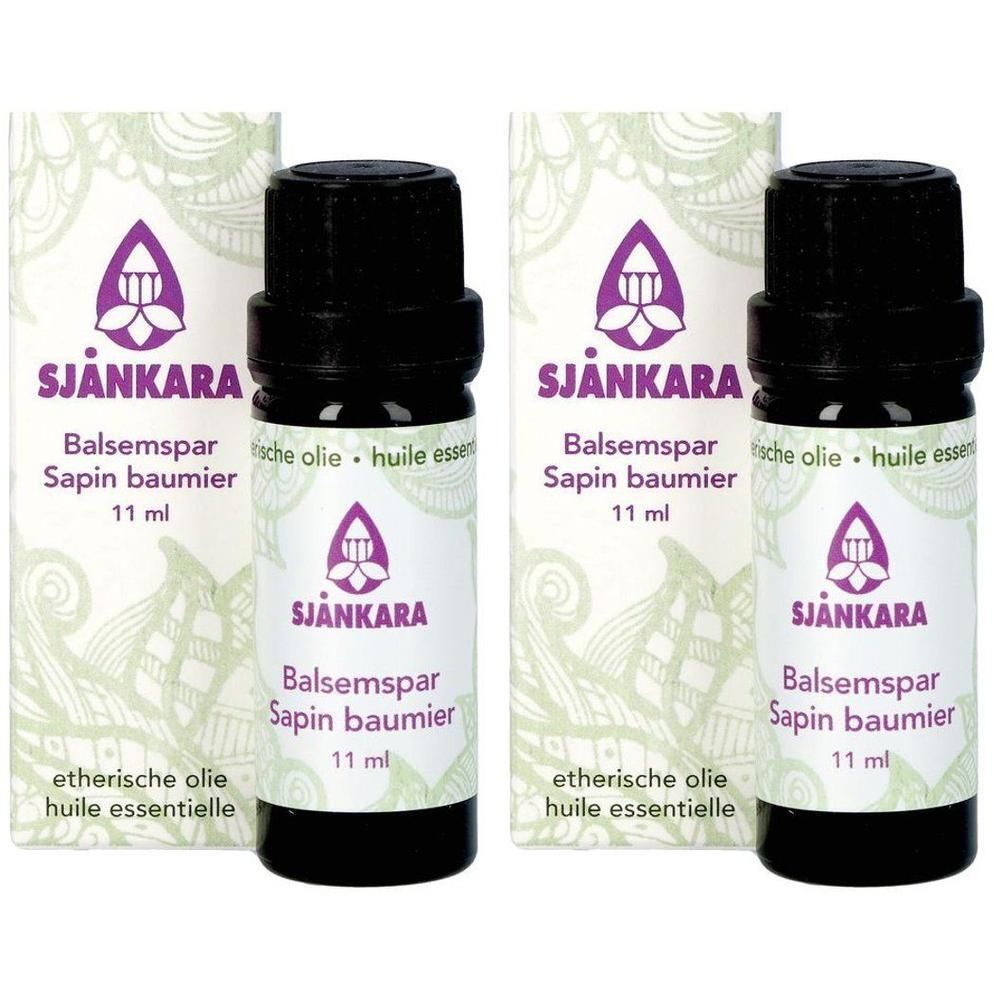 Deux flacons d'huile essentielle de Sapin Baumier Sjankara, 11 ml chacun.