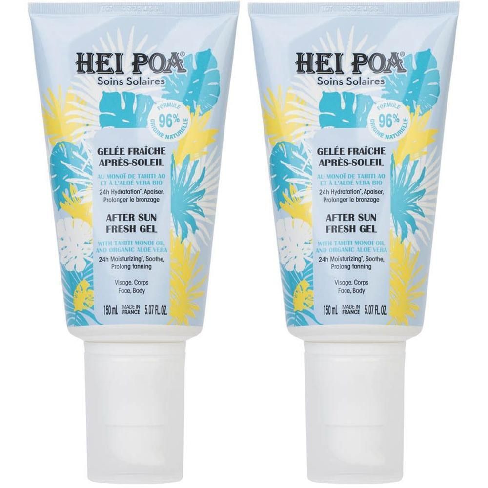 Twee tubes Hei Poa Gelée Fraîche Après-Soleil, 150 ml.