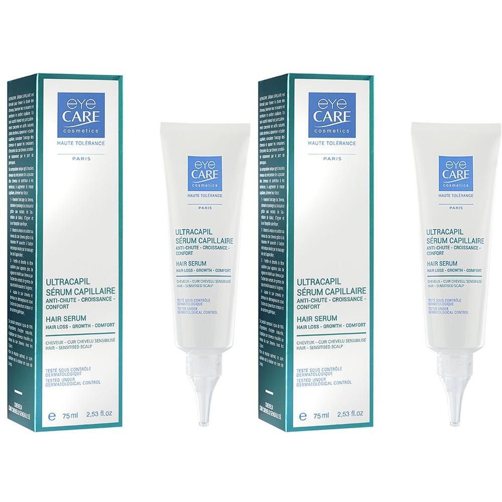Deux flacons et deux boîtes de Sérum Capillaire Ultracapil Eye Care. Chaque flacon contient 75 ml.