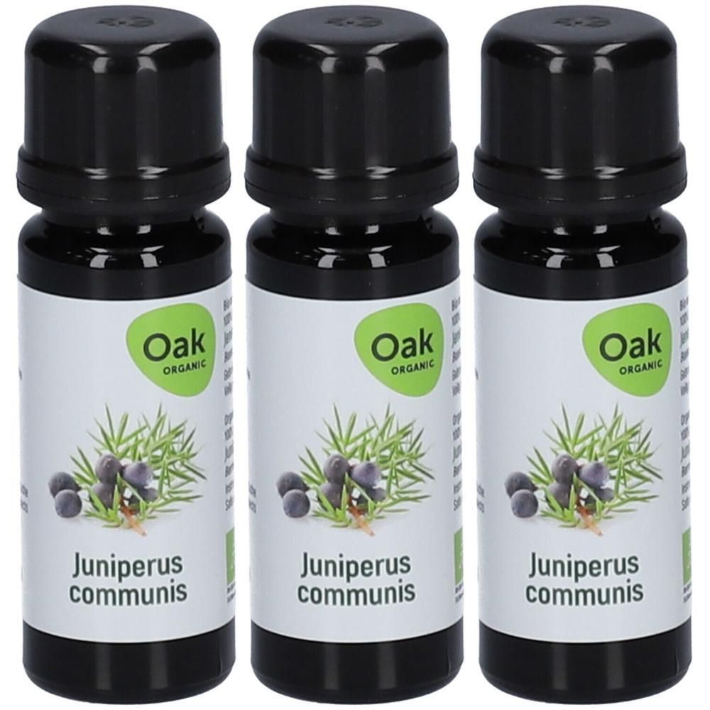 Drie flessen Oak Juniperus communis etherische olie.