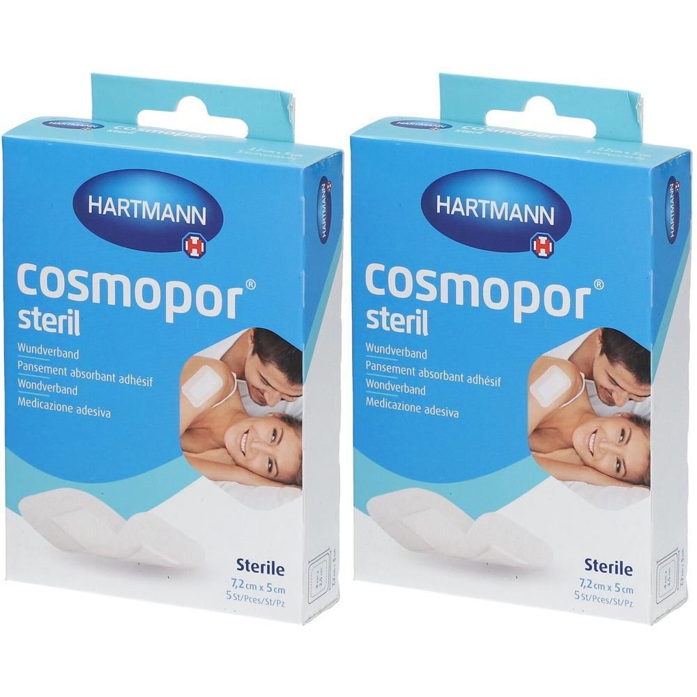 Twee pakken Hartmann Cosmopor steriel wondverband, 7,2 cm x 5 cm.