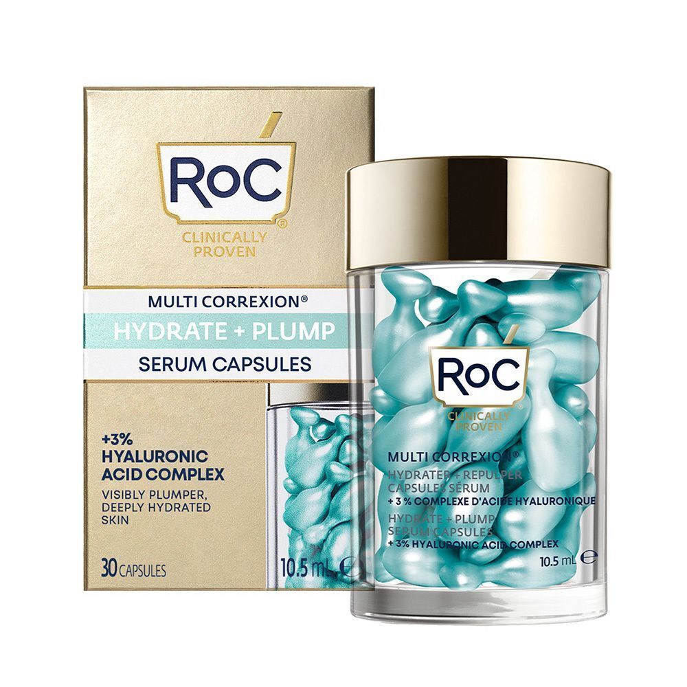 RoC serumcapsules en een doos met productinformatie.