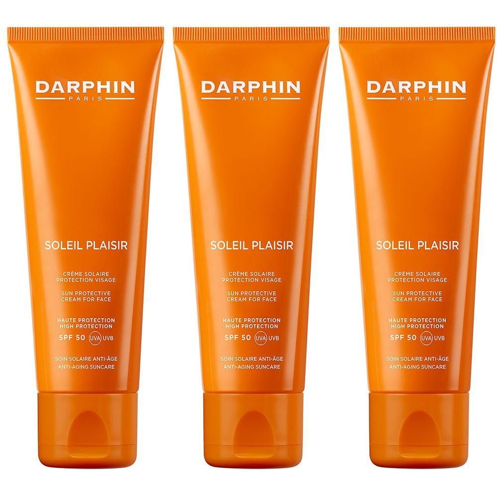 Drie Darphin Soleil Plaisir tubes zonnebrandcrème voor het gezicht, SPF 50.