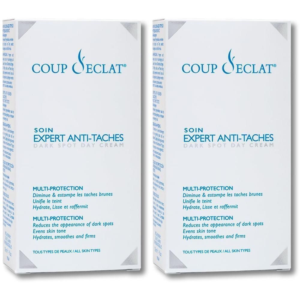 Twee verpakkingen Coup d'Éclat Soin Expert Anti-Taches Dagcrème.
