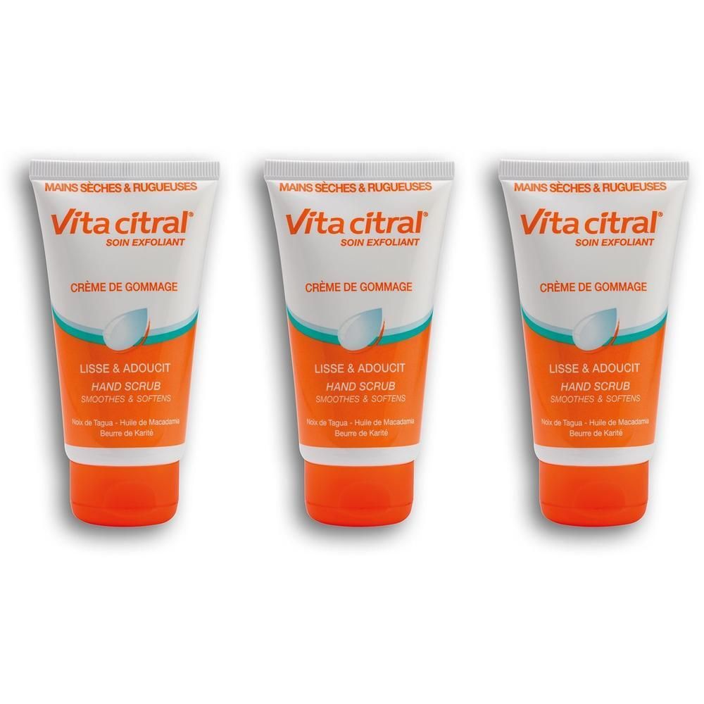 Trois tubes de crème de gommage pour les mains Vita Citral.