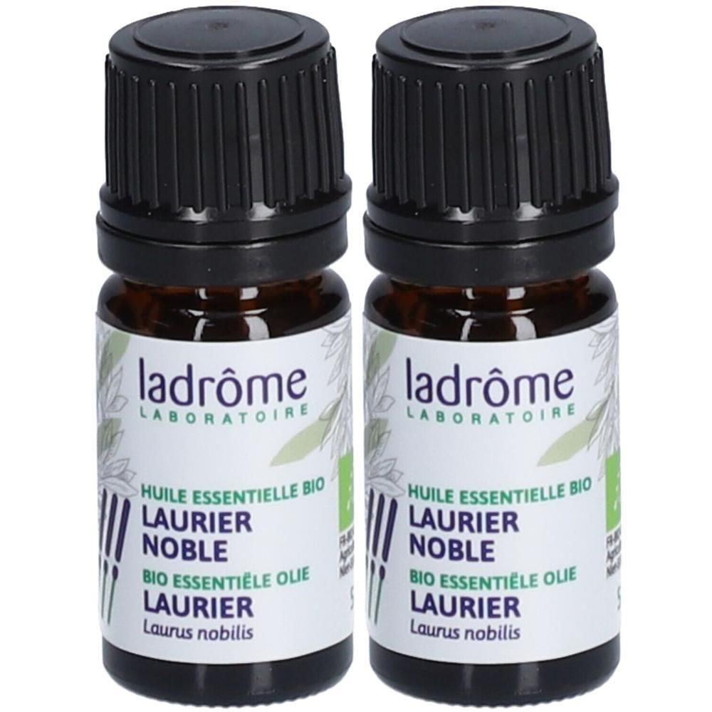 Deux flacons d'huile essentielle bio de Laurier Noble Ladrôme.