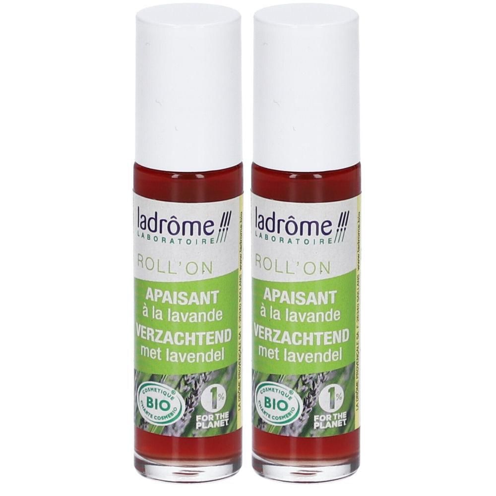 Deux flacons Ladrôme Roll-On à la lavande, certifiés BIO.