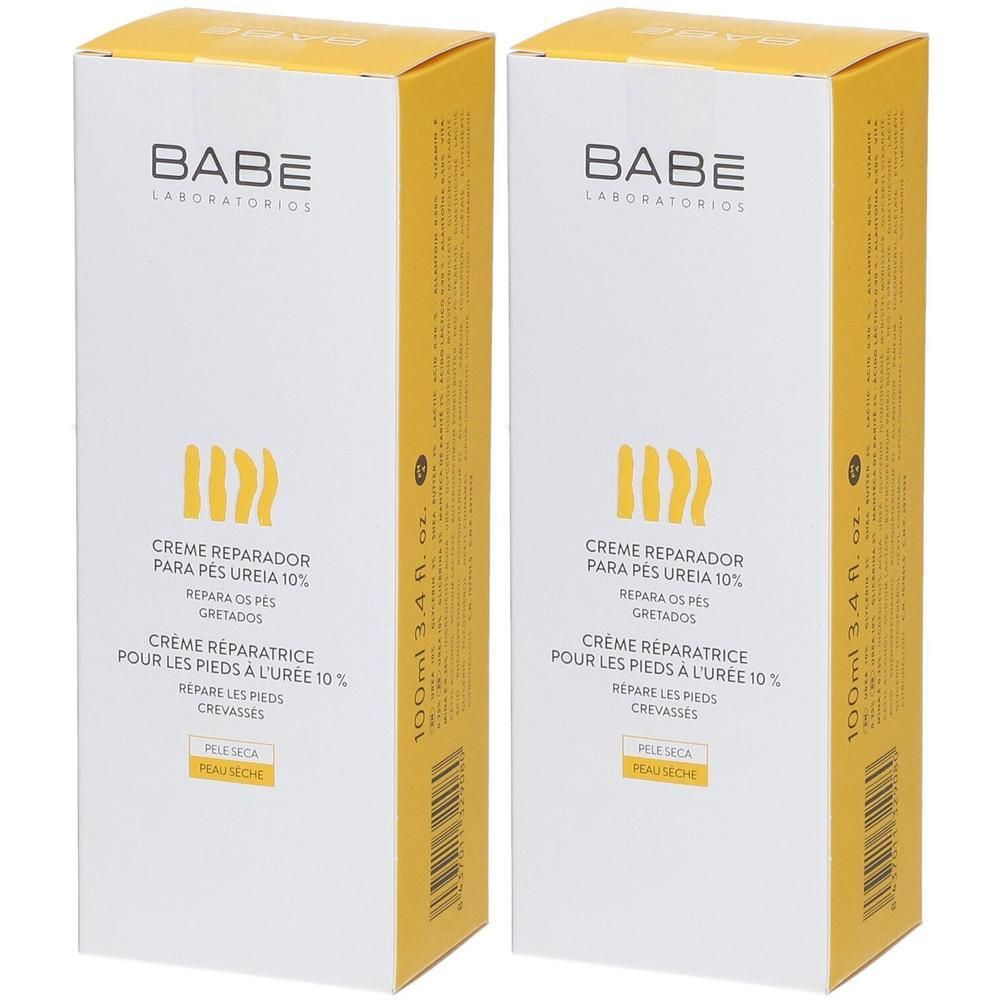 Deux boîtes de Crème Réparatrice Pieds BABÉ 10% Urée. Pour peau sèche.