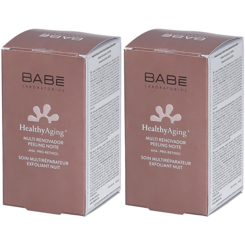 Deux boîtes de BABÉ HealthyAging+ Multi Renewal Night Peeling avec AHA-Pro-Rétinol.
