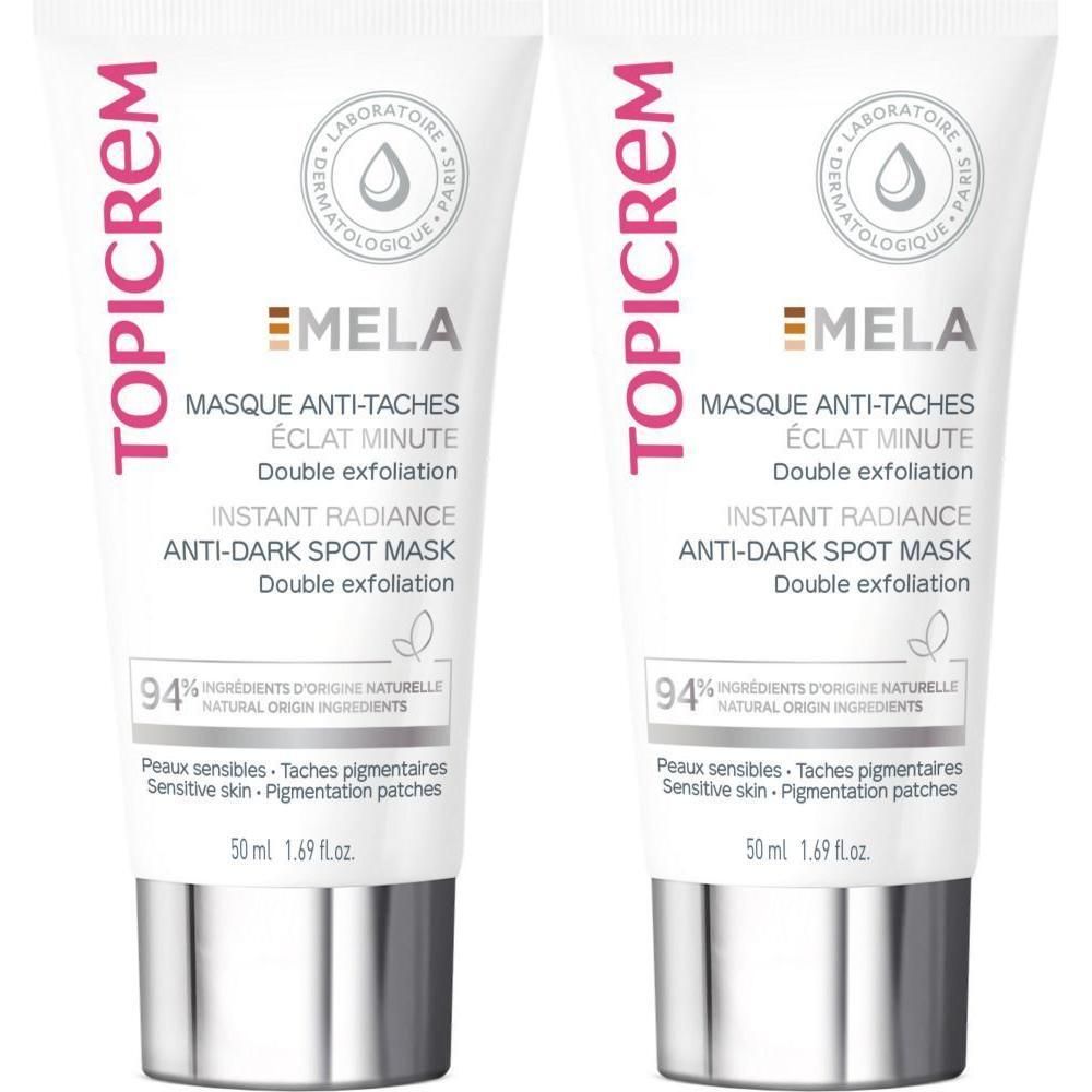Twee tubes Topicrem Mela Anti-Donkere Vlekken Masker, 50 ml.