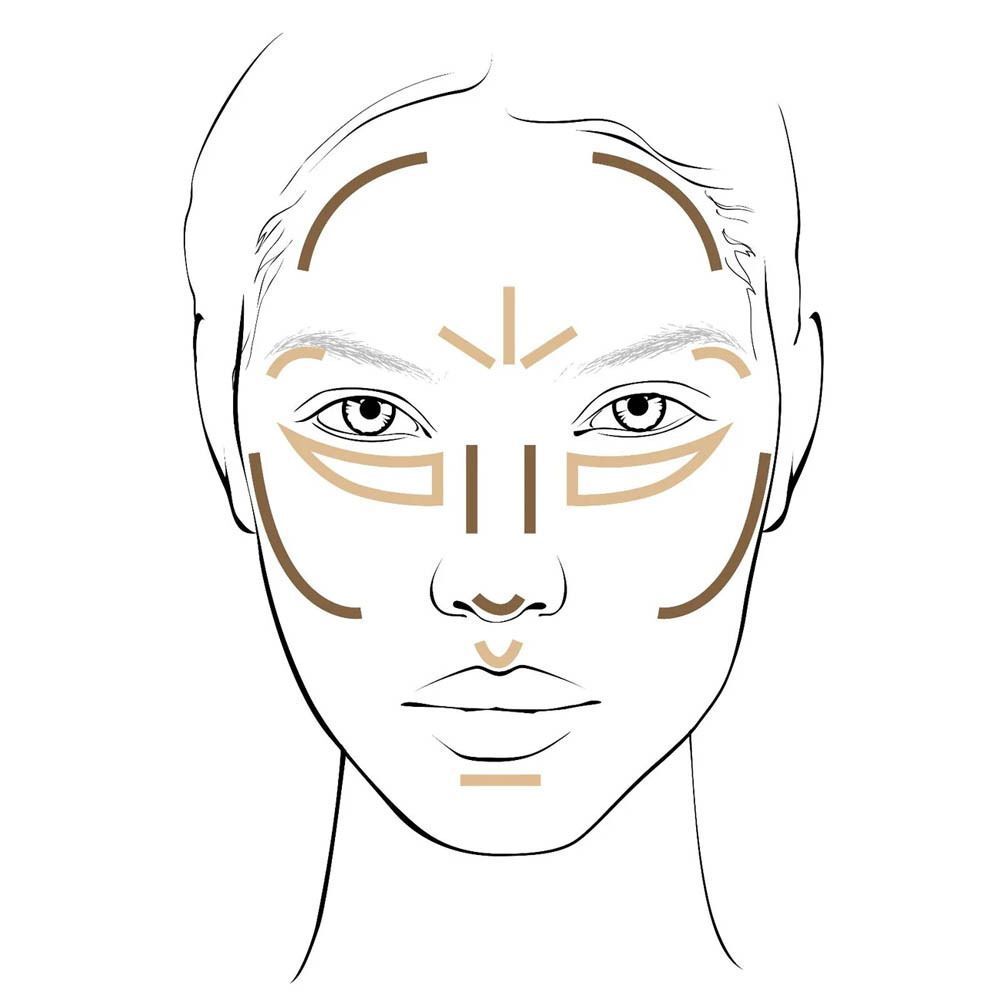 Illustration d'une femme avec des marques pour le correcteur et le contour sur le visage.