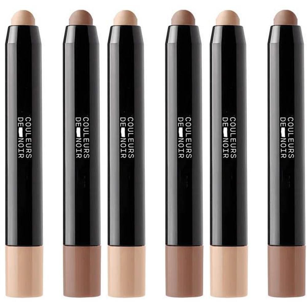 Six crayons correcteurs noirs avec embouts colorés : beige, brun clair, brun foncé.