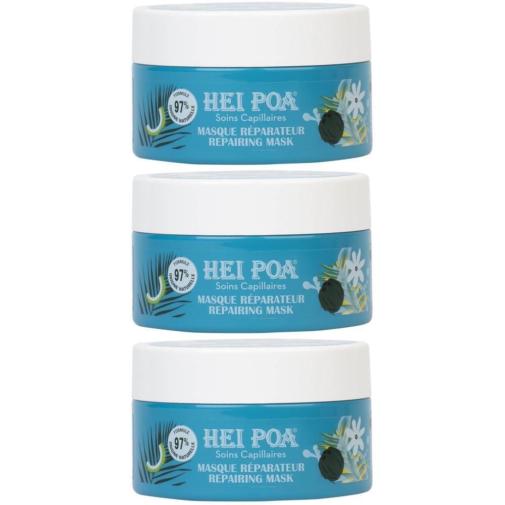 Trois pots de Hei Poa® Masque Réparateur au Monoï de Tahiti AO.