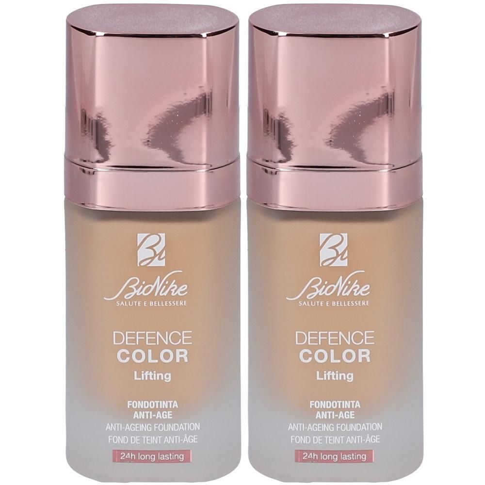 Deux flacons de BioNike Defence Color Lifting Foundation, teinte beige.