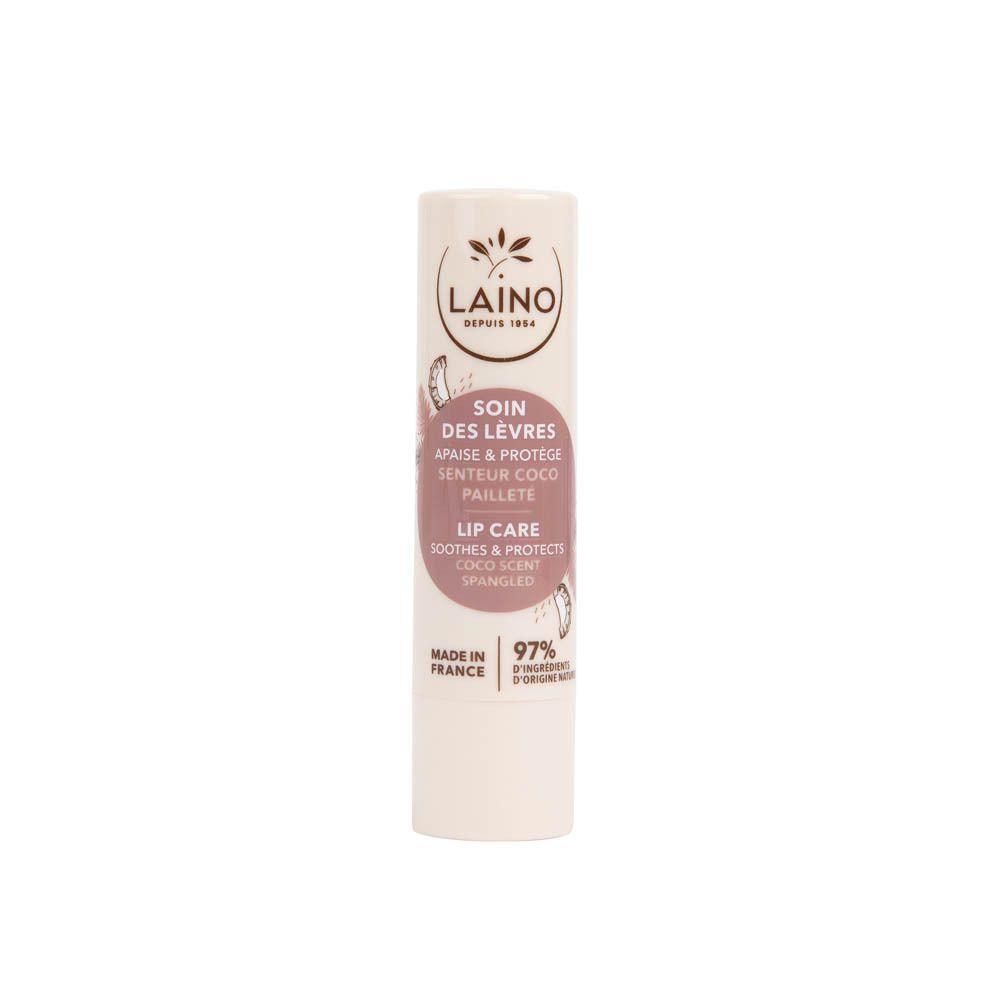 Laino Soin des Lèvres Coco Pailleté. Stift mit Kokosduft und Glitzer. Fabriqué en France.