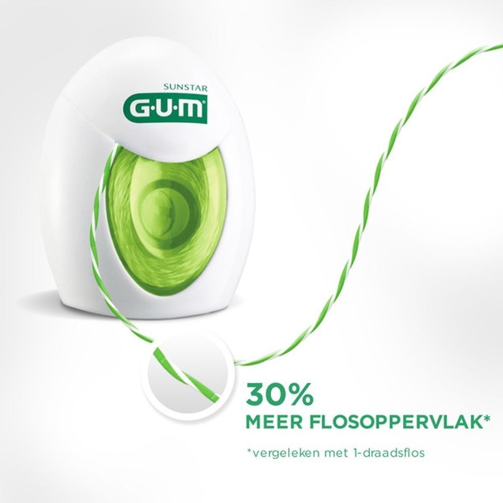 GUM Twisted Floss tandzijde dispenser met 30% meer flosoppervlak.