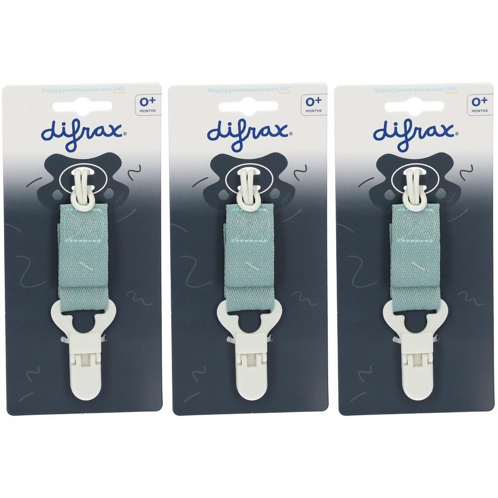Driepack Difrax speenkoorden in lichtblauw met witte clip en lus.