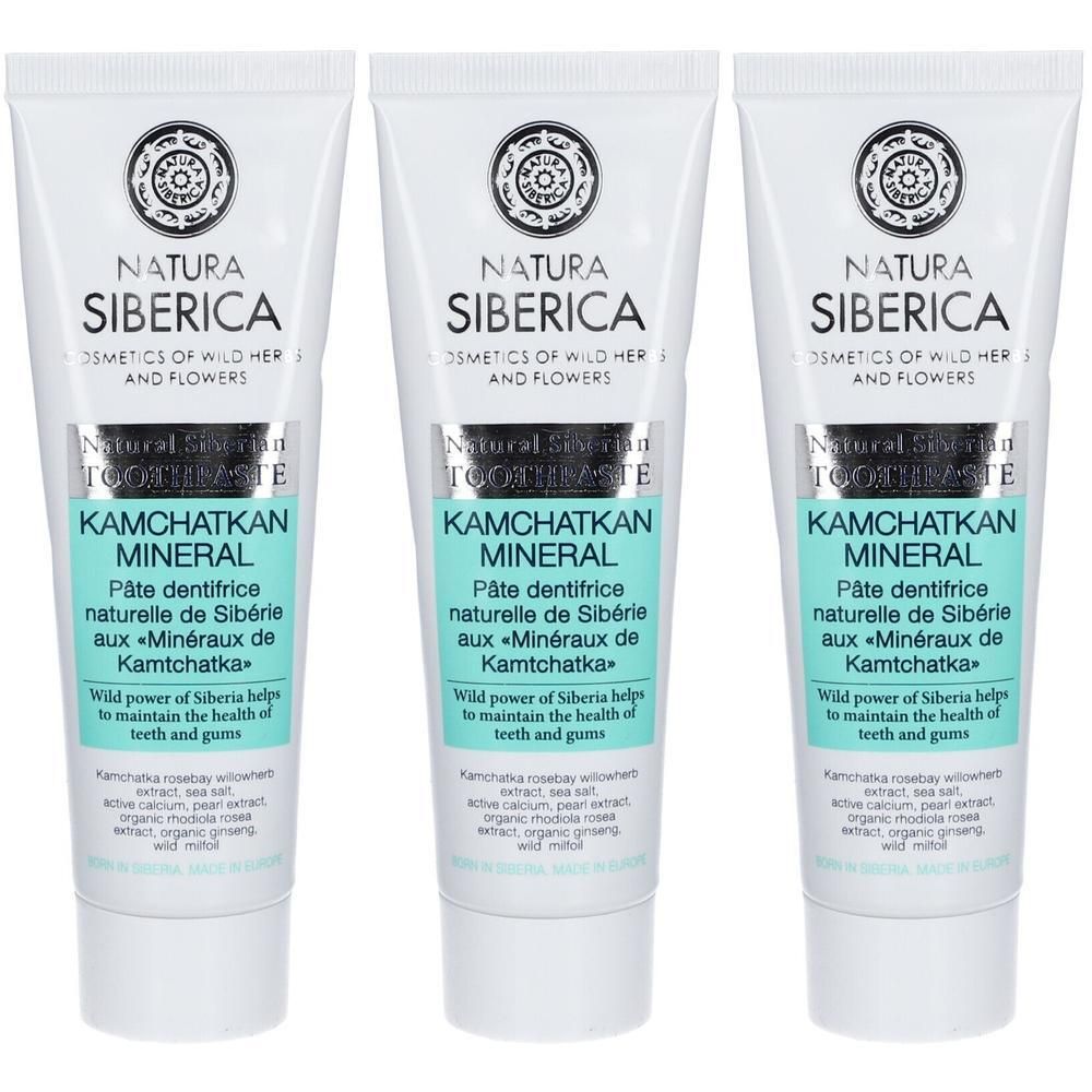Drie tubes Natura Siberica Kamchatkan Mineral tandpasta.