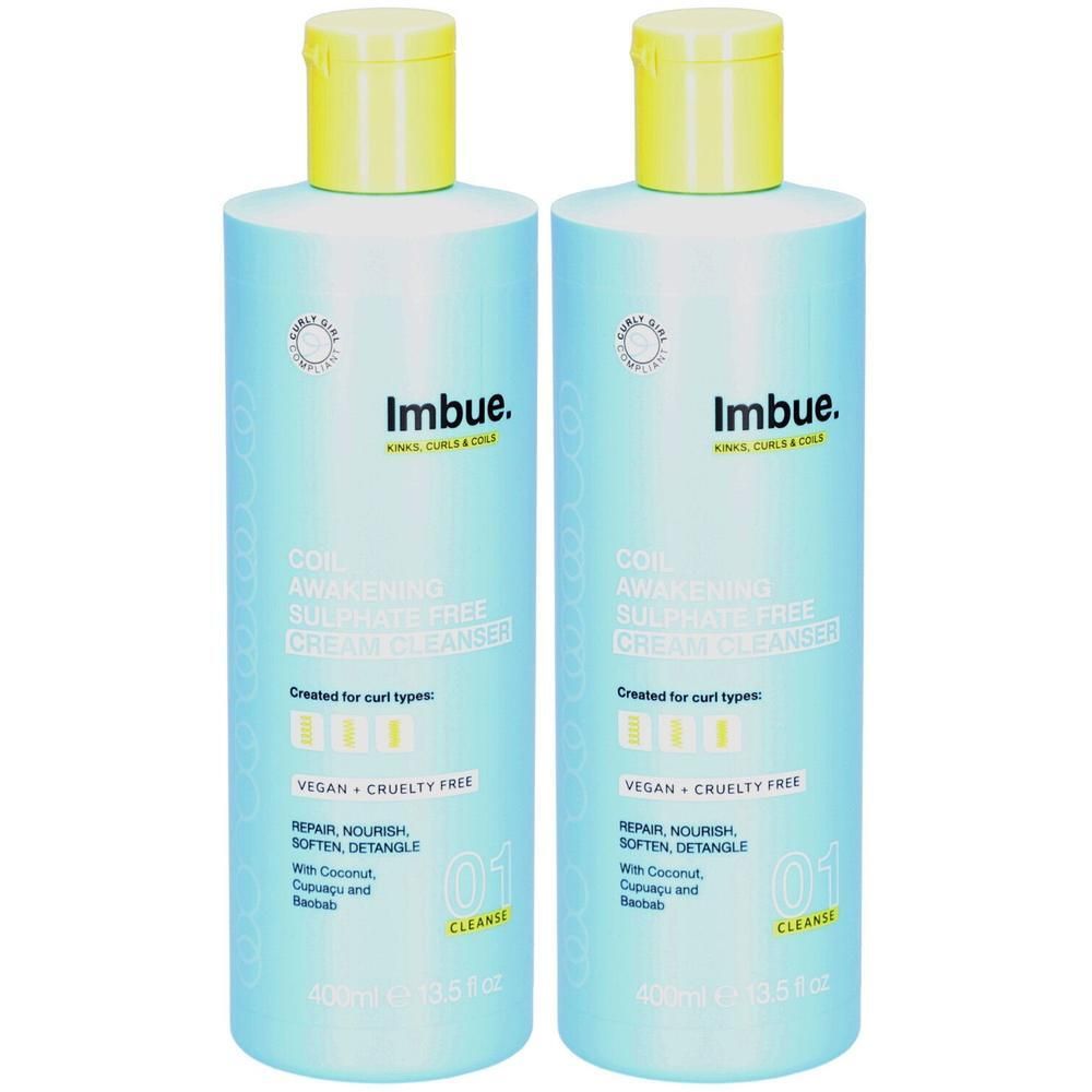 Twee flessen Imbue Coil Awakening Sulphate Free Cream Cleanser, 400ml.
